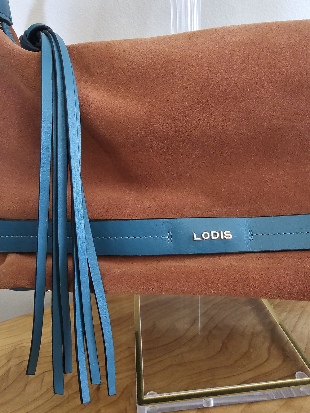Lodis Teal & Rust Suede Shoulder Bag - Picture 3 of 7